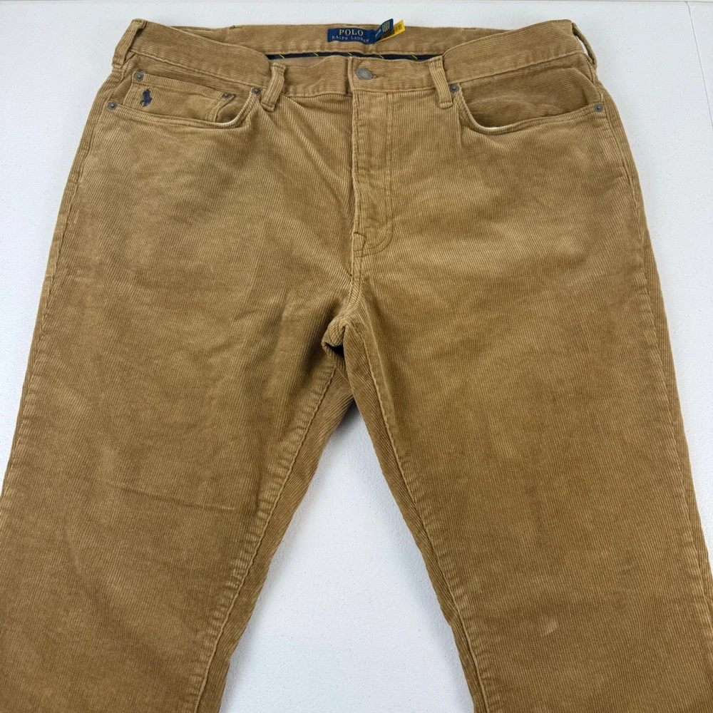 Polo Ralph Lauren Mens Corduroy Pants 38x30 Tan Brown Stretch Straight Leg Pony